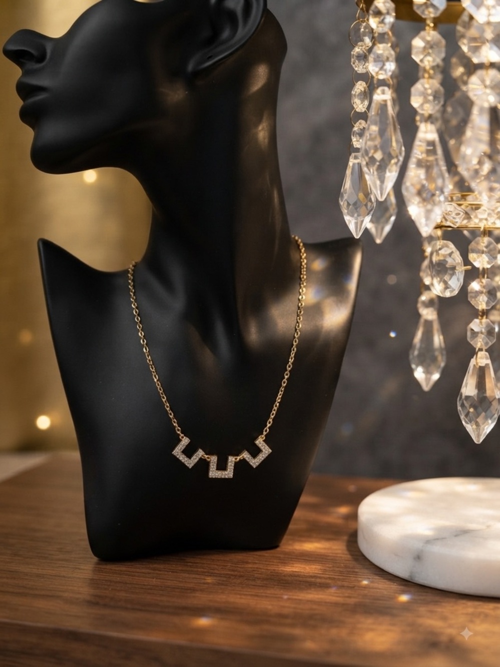 Gold Crystal Geometric Pendant Necklace - Women's Jewelry